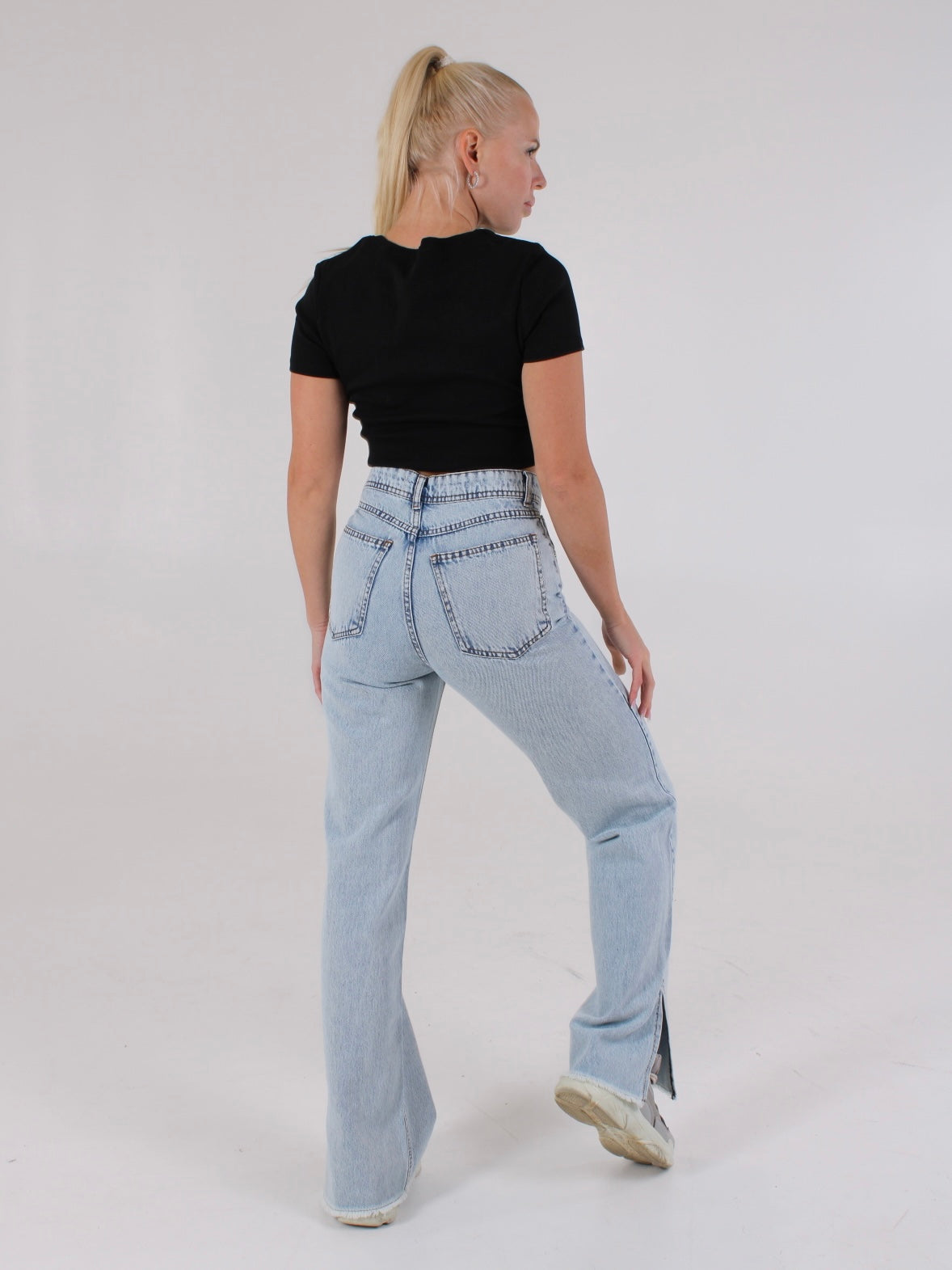 Light Blue Anna Straight Leg Cropped Hem Split