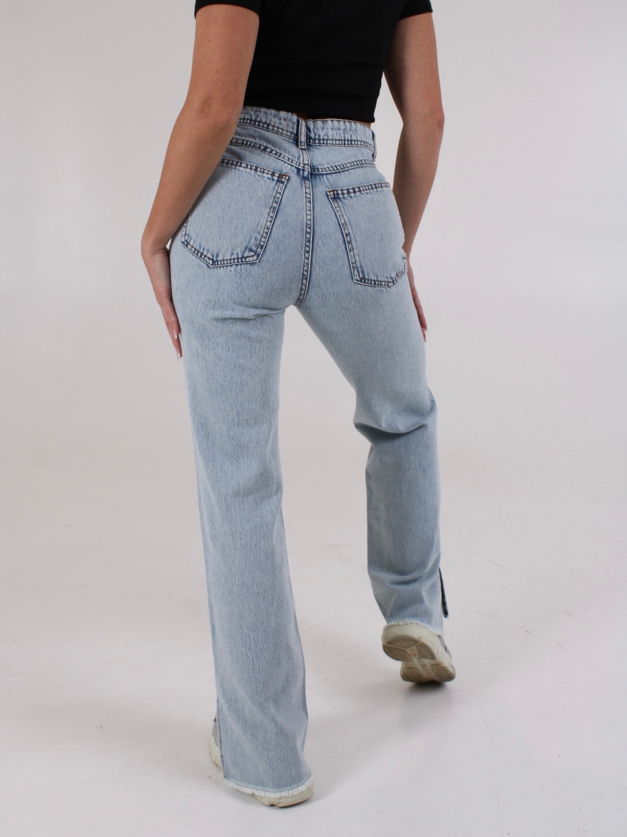 Light Blue Anna Straight Leg Cropped Hem Split
