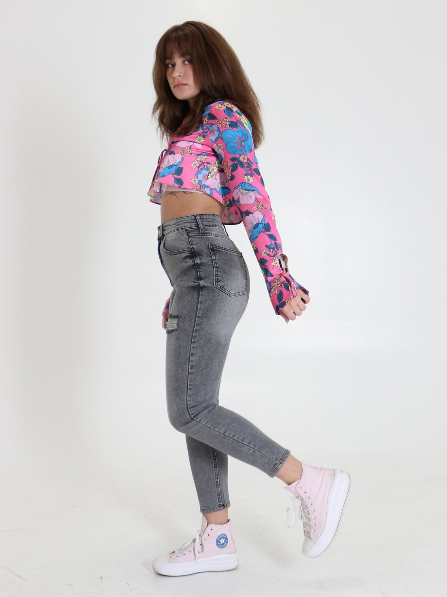 Light Grey Ripped Slim Mom Jeans