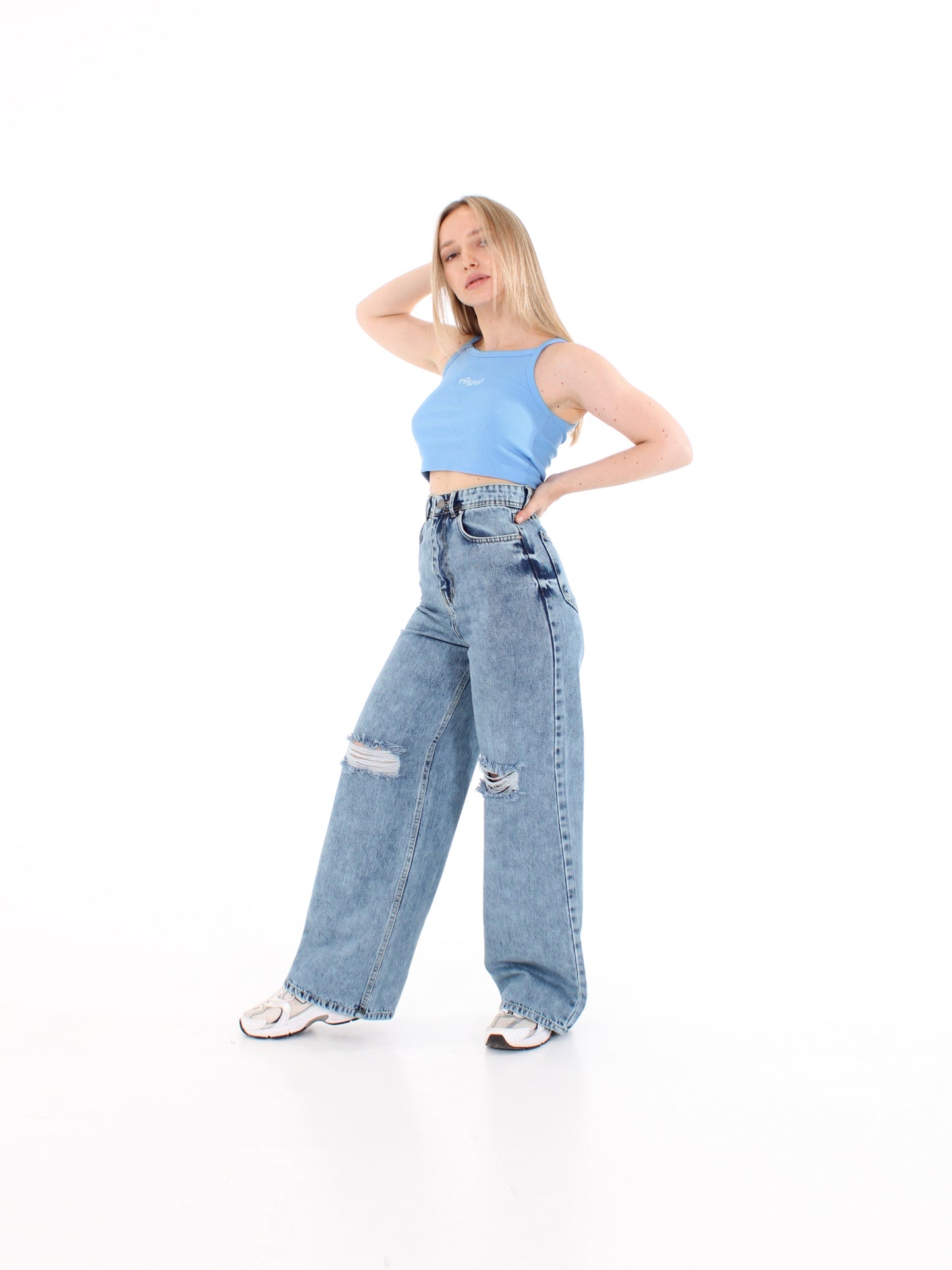 Blue Ripped Masha Wide Leg Jeans