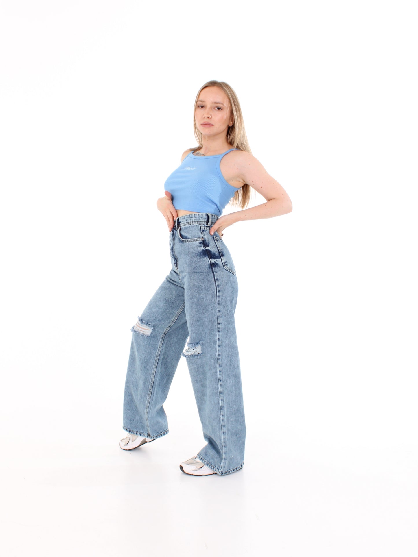 Blue Ripped Masha Wide Leg Jeans