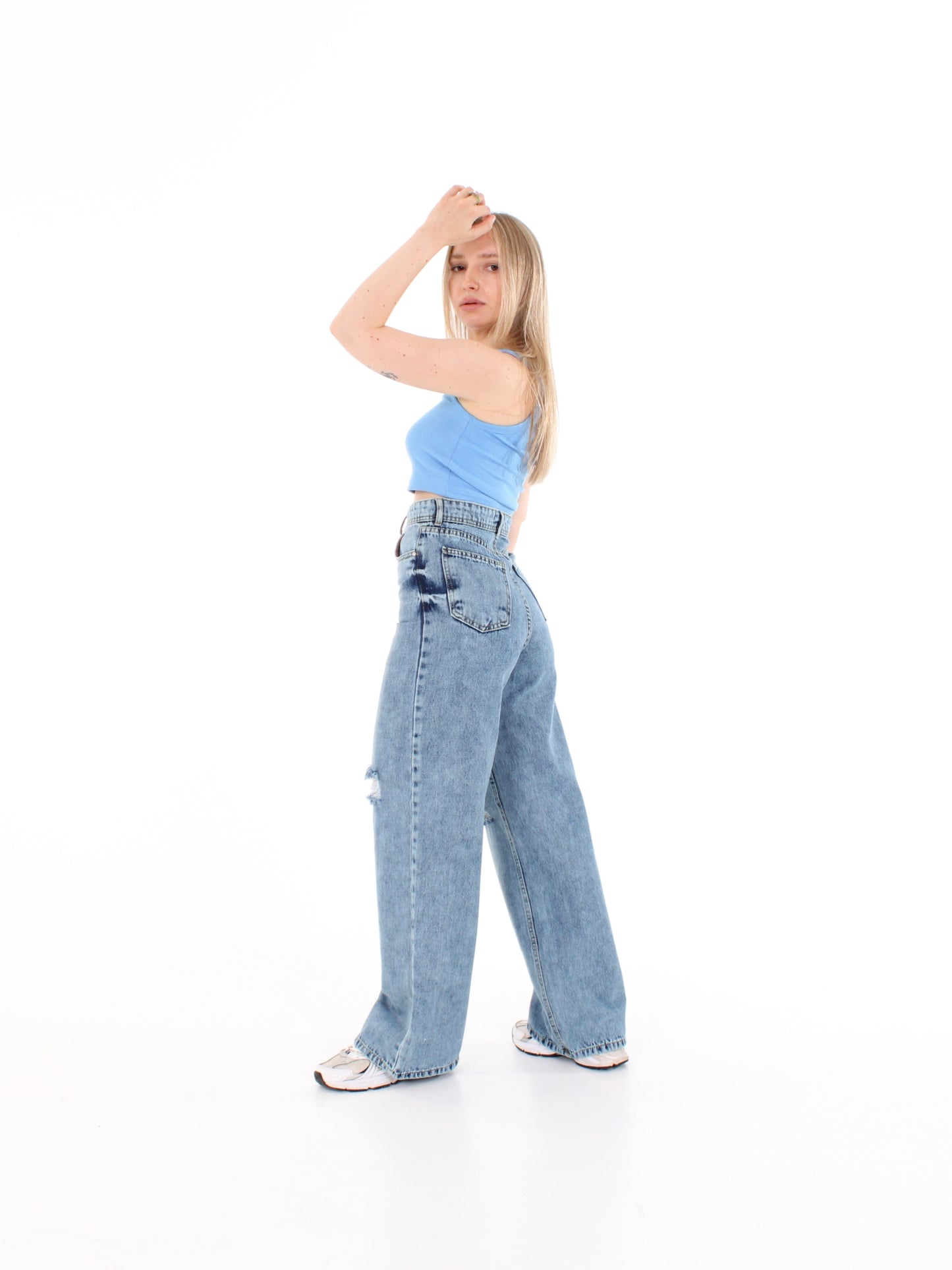 Blue Ripped Masha Wide Leg Jeans
