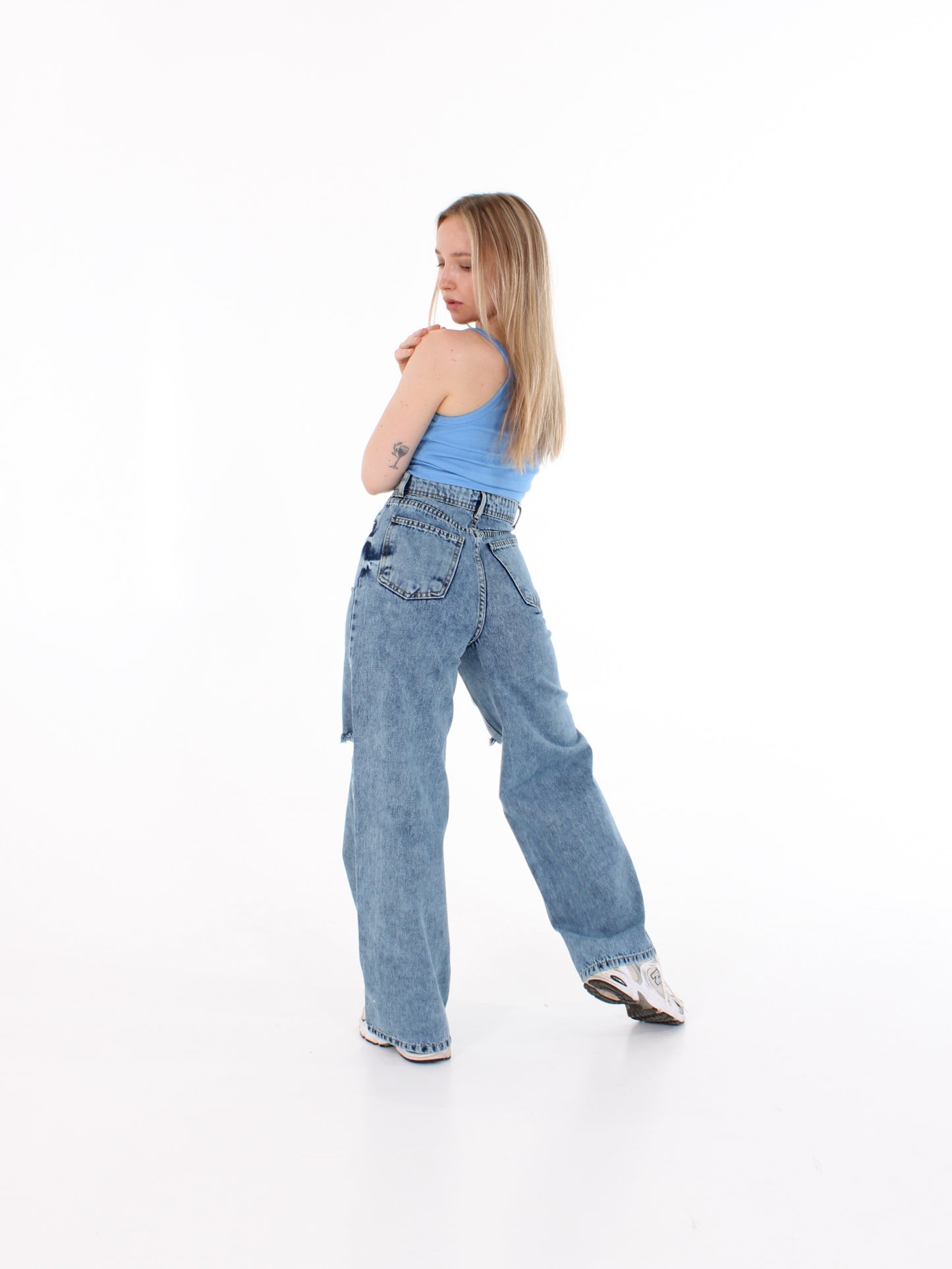 Blue Ripped Masha Wide Leg Jeans