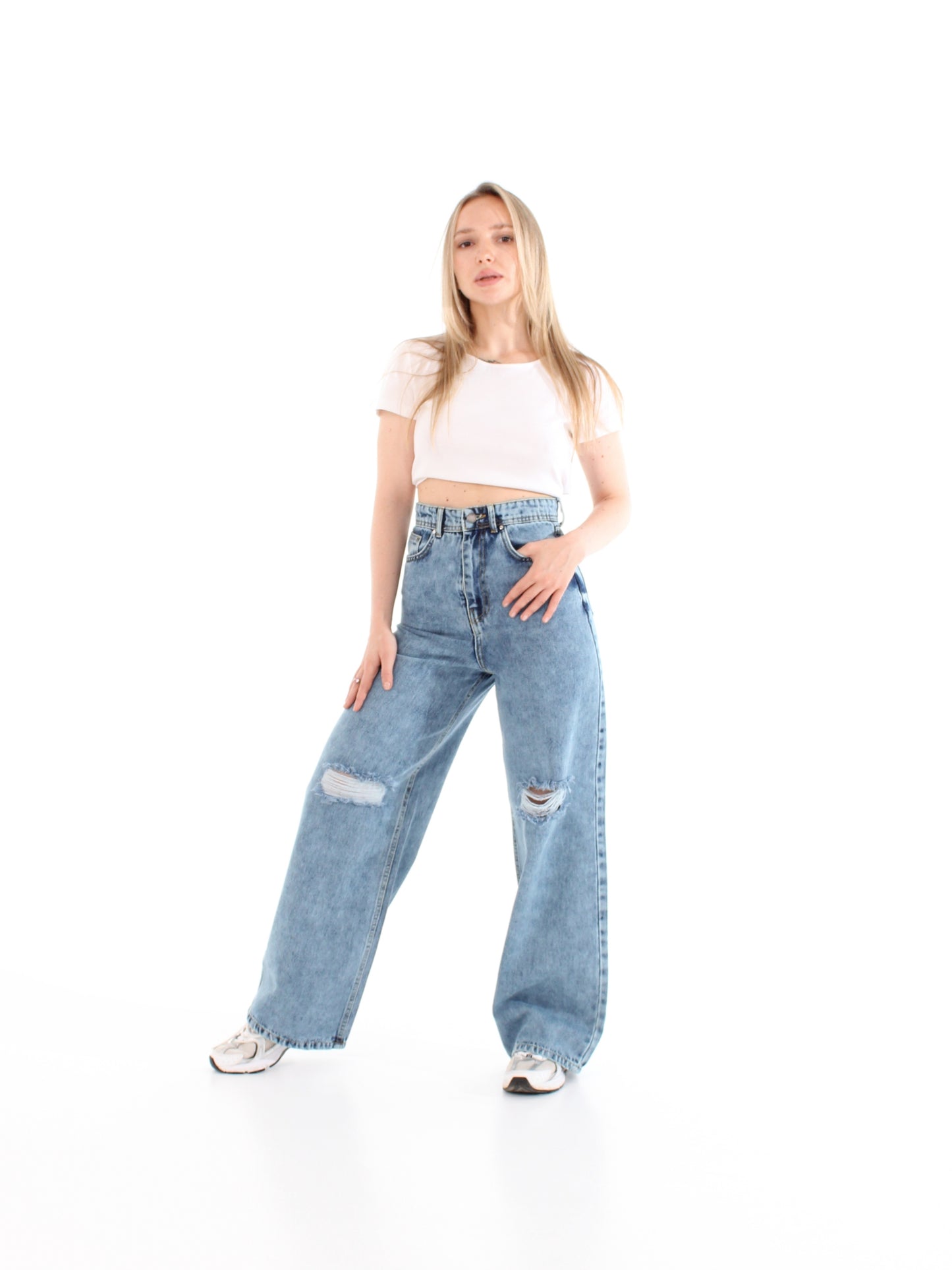 Blue Ripped Masha Wide Leg Jeans